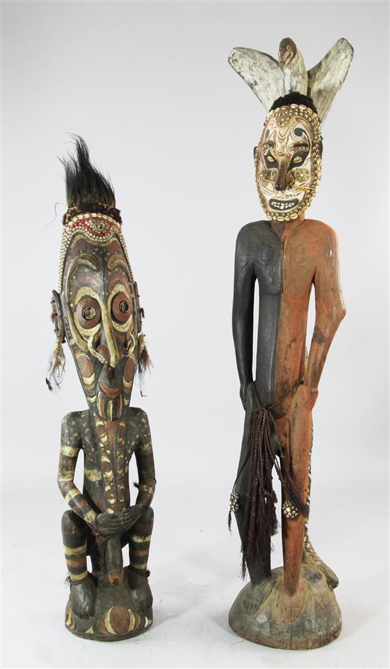 Two Sepik River large carved wood male ancestor figures